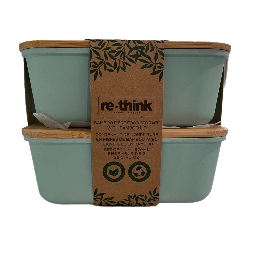 re•think Bamboo Fibre Food Storage with Bamboo Lids 22.5 OZ Set of 2 | NWT